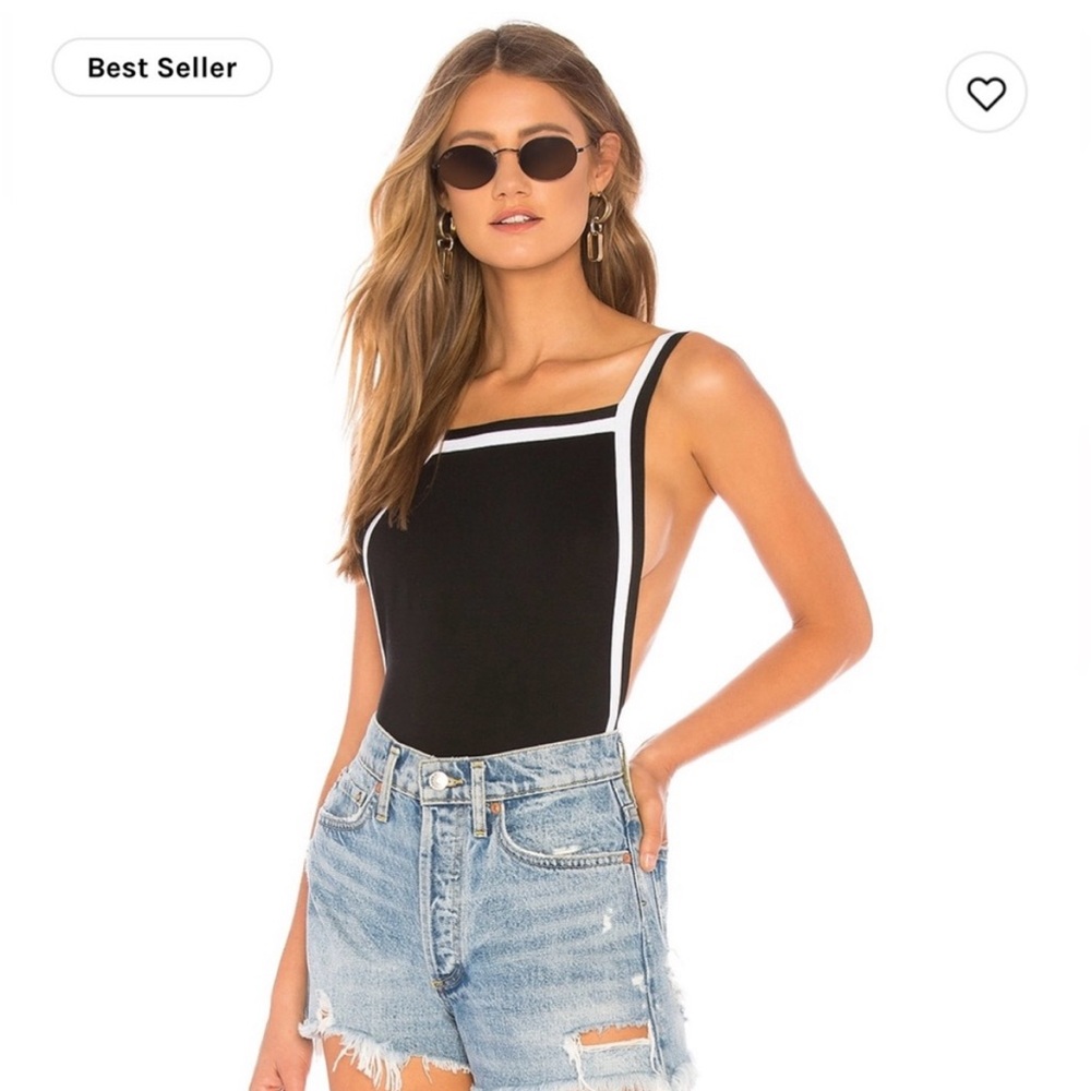 superdown Black and White Square Neck Bodysuit